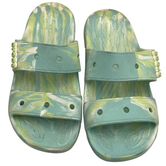 CROCS Classic Marbled Tie Dye 2 Strap Sandals Slides Water Green Women 11 Men 9 - Picture 5 of 14
